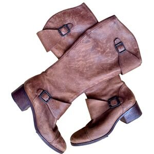 Pour La Victoire Italian Leather BOHO Western Front Zip Knee High Chic Brown 7.5